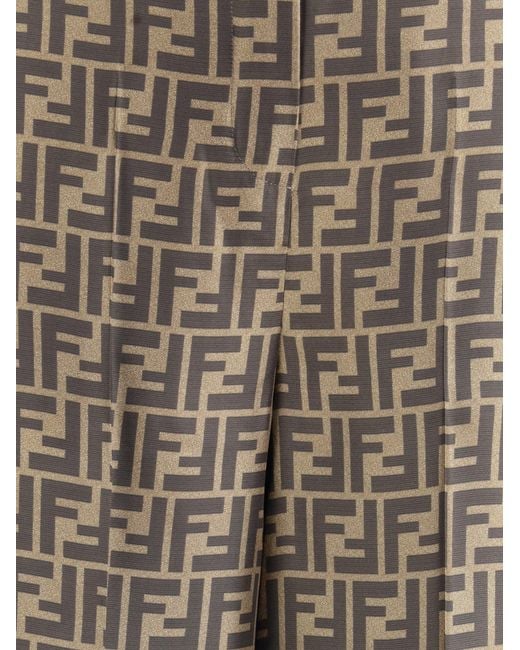 Fendi Natural Monogram Pattern Silk Pants