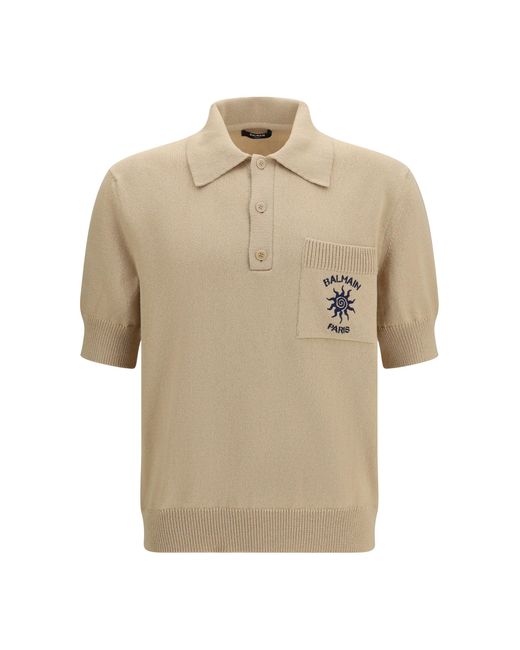 Balmain Natural Cotton Sun-Logo Polo for men