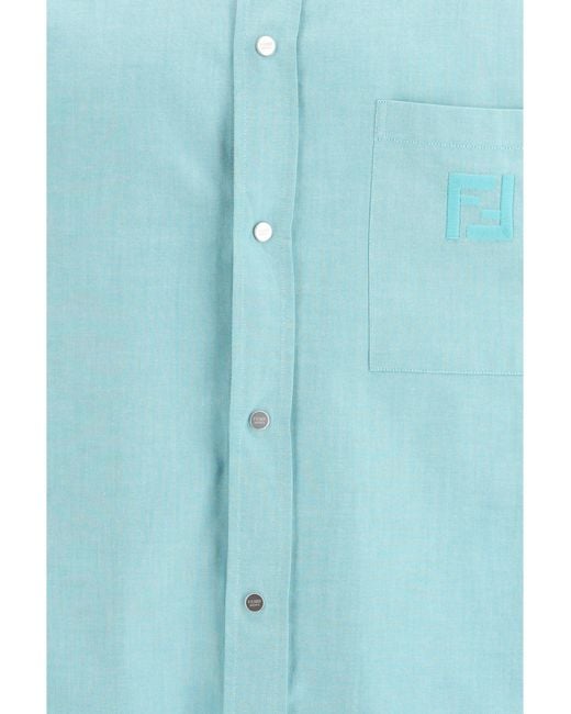 Fendi Blue Oxford Cotton Shirt for men