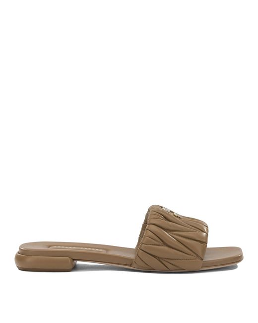 Miu Miu Brown Matelassé Leather Slides