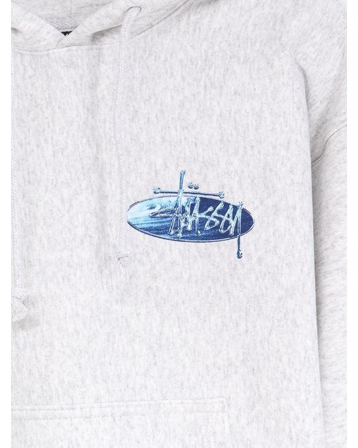 Stussy White Wave Oval Hooded Sweatshirt for men