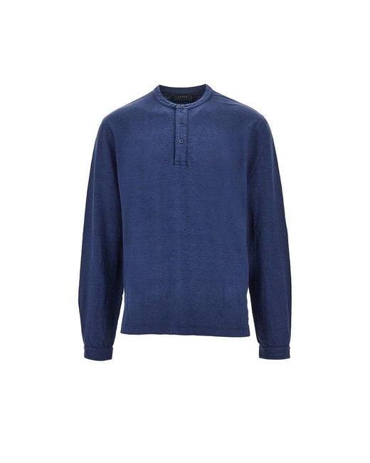 Sease Blue 'Henley Deck' Linen Jersey T-Shirt for men