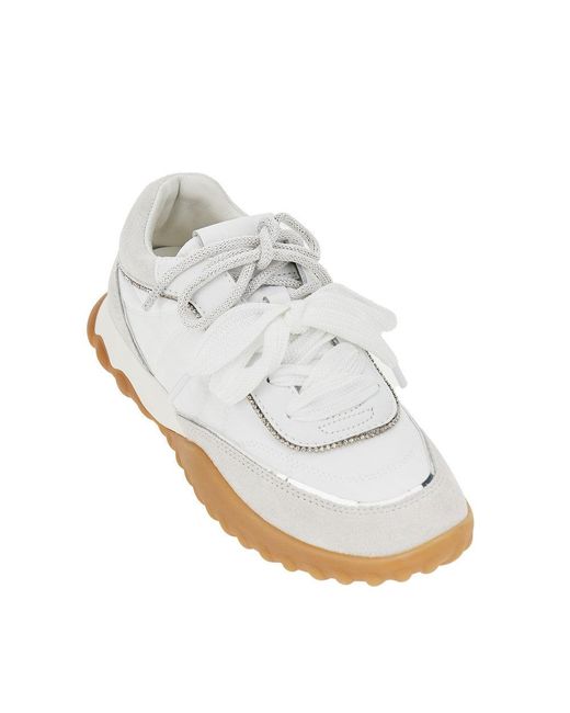 Pinko White Suede Leather And Nylon Sneakers