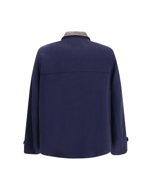 Brunello Cucinelli Blue Virgin Wool Jacket With Nappa Inserts for men