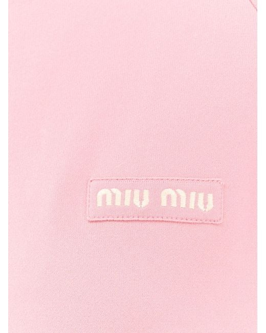 Miu Miu Pink Silk Blend Cardigan With Embroidered Logo Patch