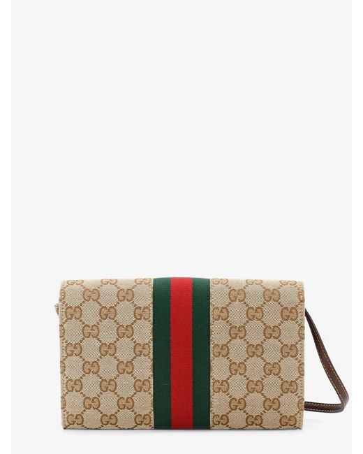 Gucci Natural Horsebit Web Wallet With Chain