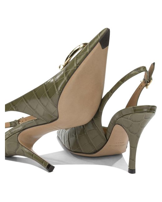 Ferragamo Metallic "Sara Croc 65Mm" Slingback