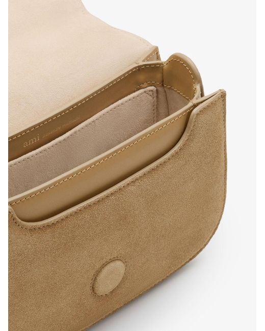 AMI Natural Suede Crossbody Bag With Metal Logo On The Front