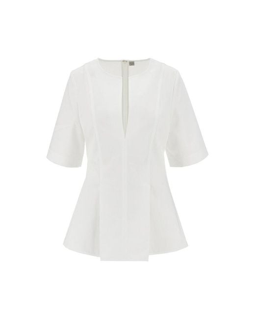 Totême White Cotton Twill Tailored Top