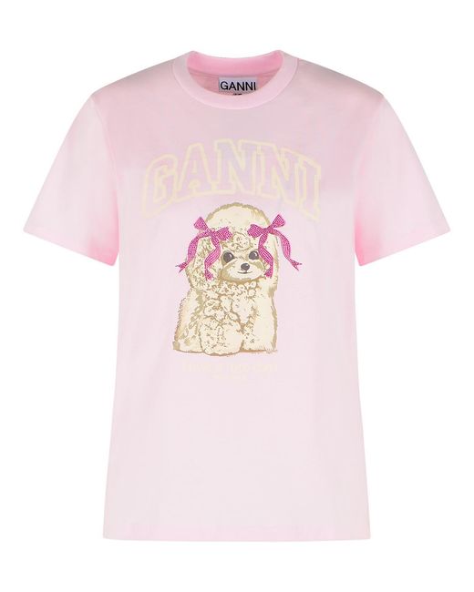 Ganni Pink Cotton T-Shirt