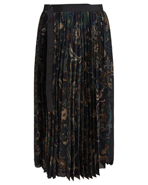 Sacai Black Floral Print Skirt