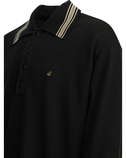 Kapital Black Polo Shirt With Buttons And Logo for men