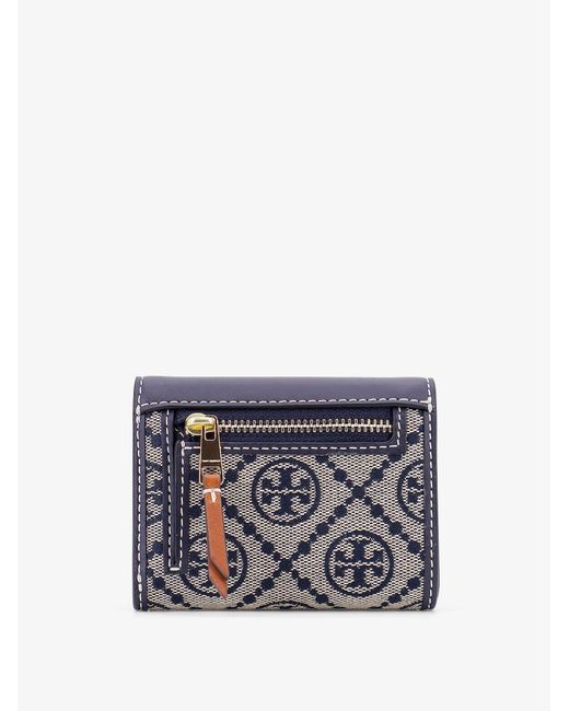 Tory Burch Blue Leather And T Monogram Fabric Wallet