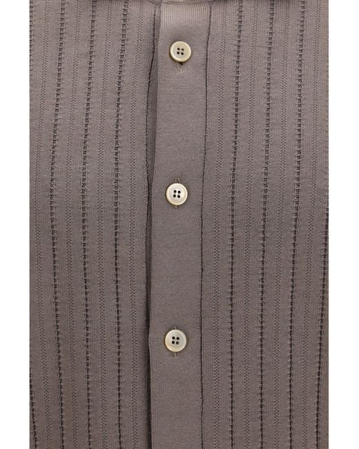 Brunello Cucinelli Gray Cotton Ribbed Knit Shirt for men