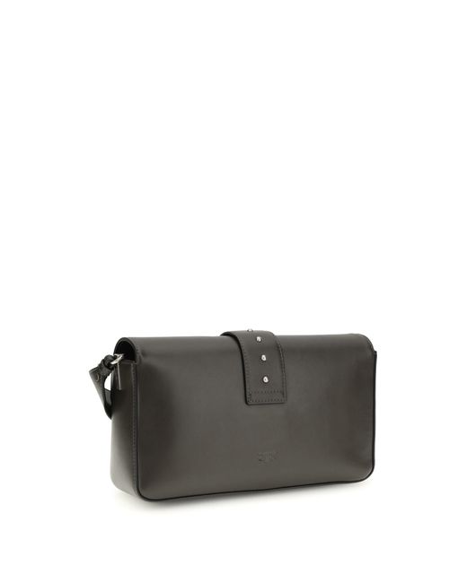 Pinko Gray Shoulder Bag Love One Mud Leather