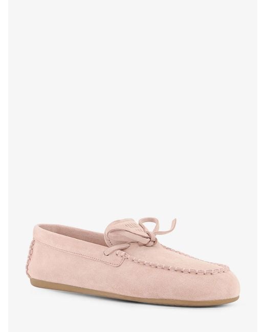 Miu Miu Pink Suede Loafer With Frontal Logo