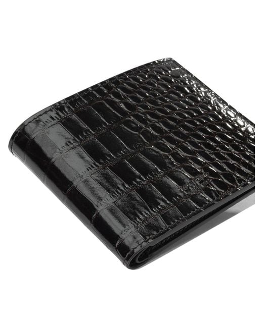 Tom Ford Black Crocodile-Effect Bi-Fold Wallet for men