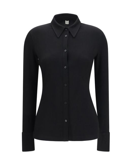 Totême Black Viscose Shirt High Cuffs