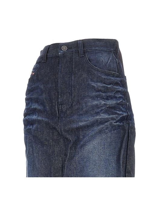 DIESEL Blue Creased Denim Midi Skirt