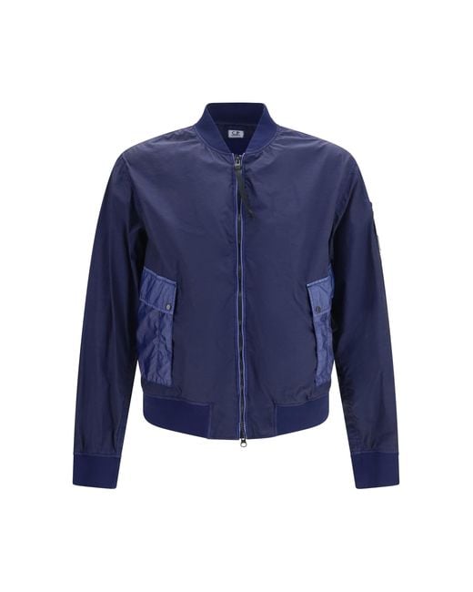 C P Company Blue Bi-Tm Mixed Lens Bomber Jacket for men