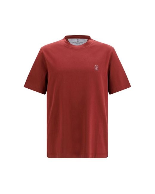 Brunello Cucinelli Red Logo T-Shirt for men