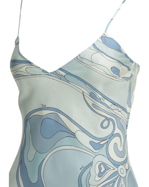 Emilio Pucci Blue "Orchid" Slip Dress With Shrug Cover-Up