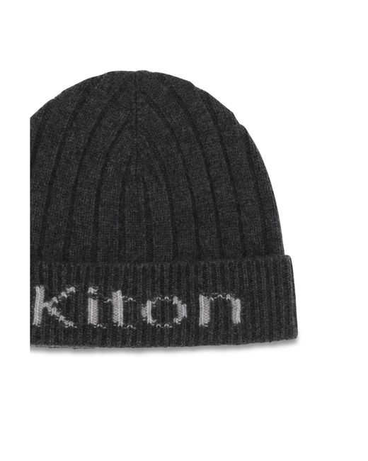 Kiton Black Beanie Hat Merino Wool for men