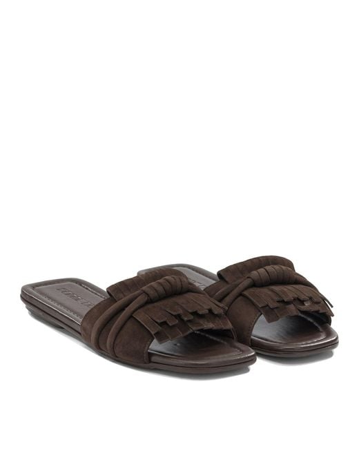 Pomme D'or Black Slide In Pelle Scamosciata Sandals Brown
