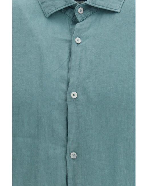 Brooksfield Blue Linen Shirt Peacock for men