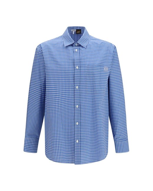 Loewe Blue Textured Cotton Check Shirt for men