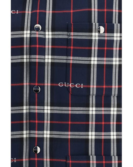 Gucci Blue Padded Tartan Cotton Jacquard Shirt for men
