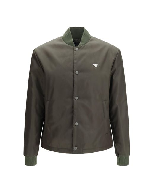 Prada Gray Nylon Bomber Jacket for men