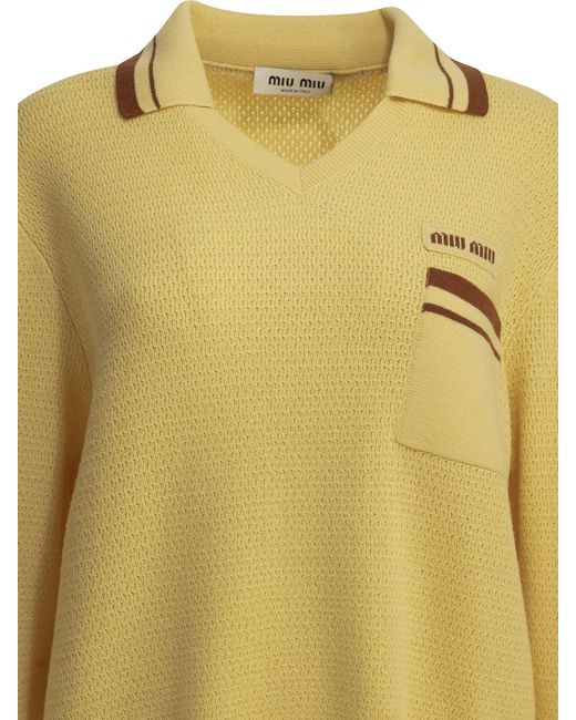 Miu Miu Yellow Polo Sweater With Logo