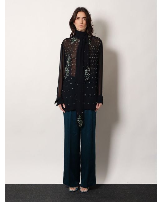 Dries Van Noten Blue Viscose Shirt With Rhinestones