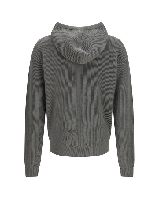 Rick Owens Gray Ribbed Virgin Wool Knit Hoodie for men