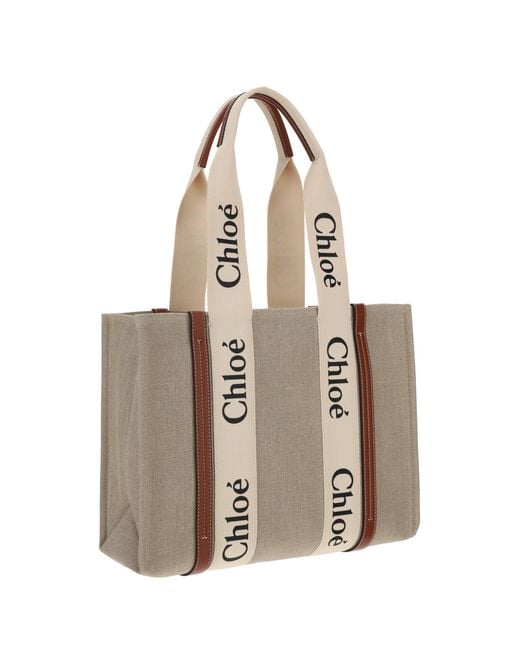 Chloé Natural Chloé Woody Canvas Shoulder Bag