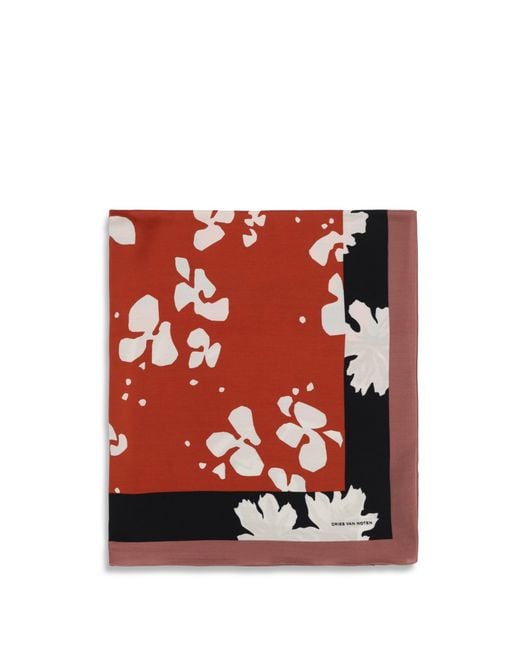 Dries Van Noten Red Printed Viscose Scarf for men