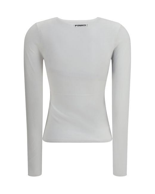 Pinko White Long-Sleeve V-Open Neck Sweater