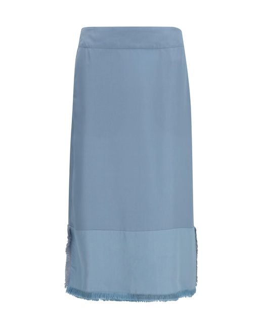 Women's Blue Midi Skirt With Slit