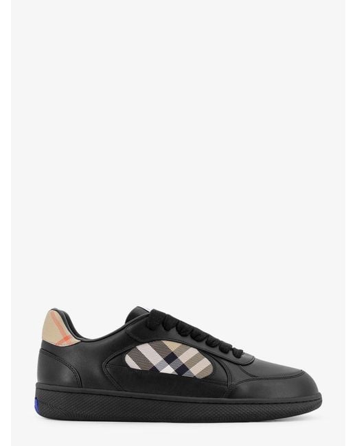 Burberry Black Leather Sneakers With Check Inserts for men