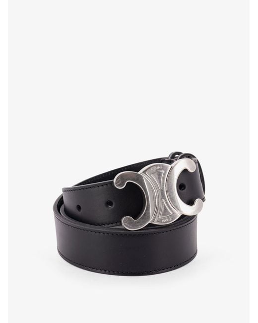 Céline White Leather Triomphe Belt for men