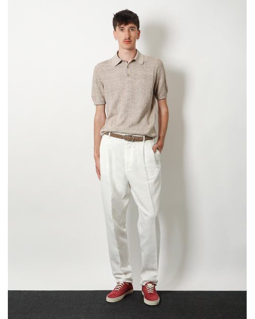 Brunello Cucinelli Multicolor Linen And Cotton Blend Polo Shirt for men