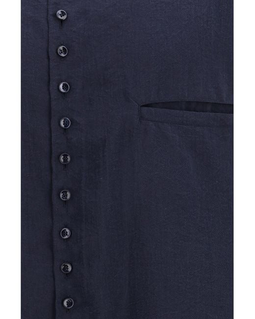 Giorgio Armani Blue Washed Silk Shirt With Band Collar for men