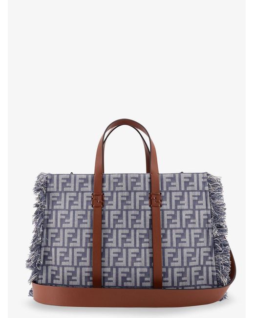 Fendi Purple Summer Tote Ff Jacquard Fabric Shoulder Bag With Fringes