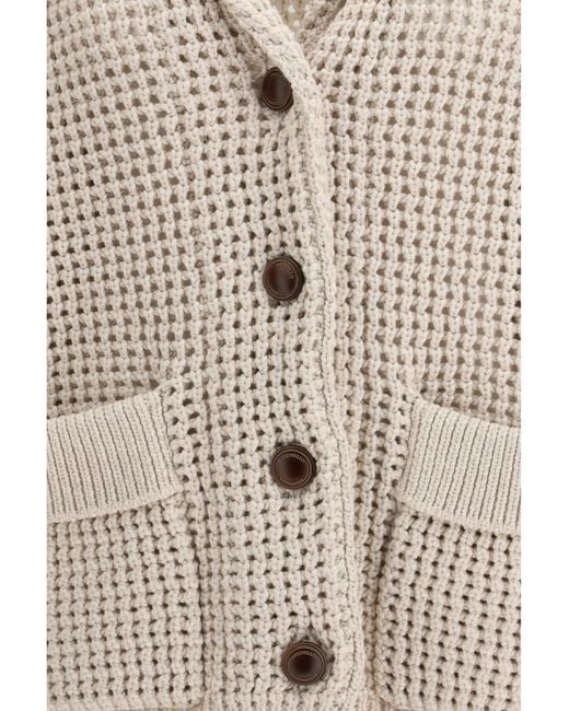 Brunello Cucinelli White Cotton Feather Cardigan