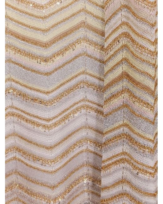 Missoni Natural Long Chevron Motif Cardigan With All-Over Sequins