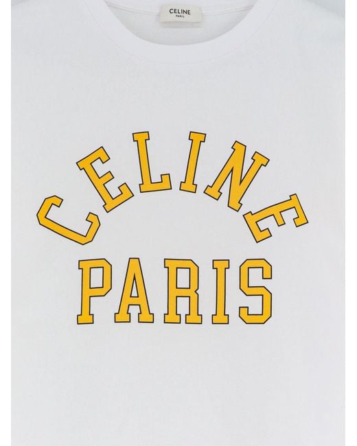 Céline White Cotton T-Shirt With Front Logo Print