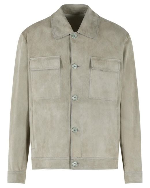 Salvatore Santoro Green Smoke Suede Jacket for men