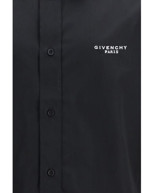 Givenchy Blue Embroidered Poplin Shirt for men