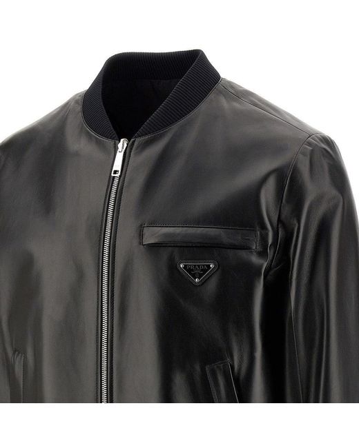 Prada Black Re-Nylon And Leather Reversible Bomber for men